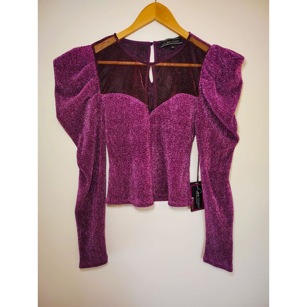 NWT Magenta Purple Sparkle Puff Sleeve Sweetheart Barbiecore Fairycore